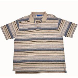 Towncraft Mens XX-Large Striped Polo Shirt Beige Blue Green Short Sleeve Casual